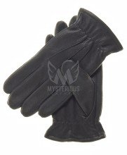 Mens Deerskin Lined Winter Leather Gloves - Black