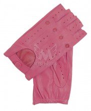 Women Half Finger Leather Driving Gloves - Pink