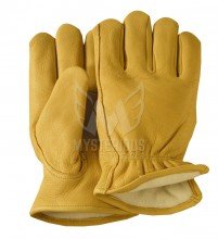 Fleece Lined Yellow Leather Driving Gloves