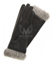 Women Rabbit Fur Cuffed Leather Dressing Gloves