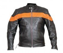 Mens Black and Orange Leather Scooter Jacket ML-7311