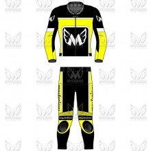 Racers 2 Piece Leather Motorcycle Racing Suit ML 7804 - Yellow/Black/White