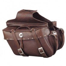 Premium Brown Leather Zip Off Motorcycle Saddle Bag with Conchos and Studs JEI 7877