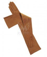 Women Extended Long Length Suede Leather Dressing Gloves - Brown