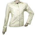 Women Cream Color Leather Jacket ML 7391