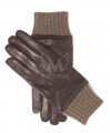 Mens Knitted Cashmere Cuff Leather Winter Gloves - Brown