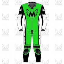 Speed 1 Piece Leather Motorcycle Racing Suit - Green/Black/White