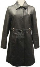 Women 3/4 Length Black Leather Coat ML 7461